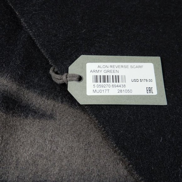AllSaints Alon Reverse SCARF Wrap 100% Wool Unisex Army Green Black NEW $179 - Picture 7 of 9